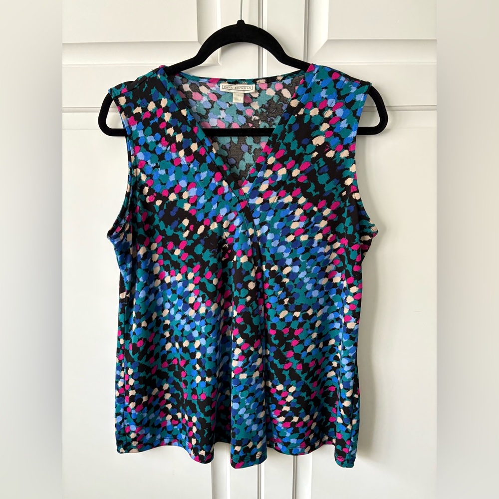 Dana Buchman Blue and Pink Graphic Relaxed Tank Top